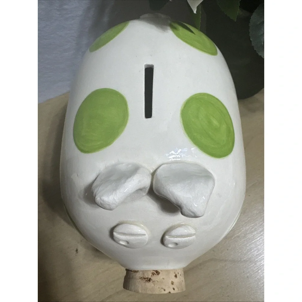 Ceramic Piggy Bank 2008 Green Polka Dots 6